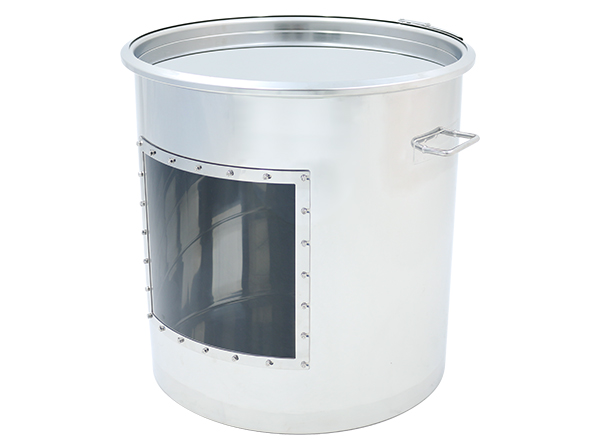 Sanitary container with side acrylic window
